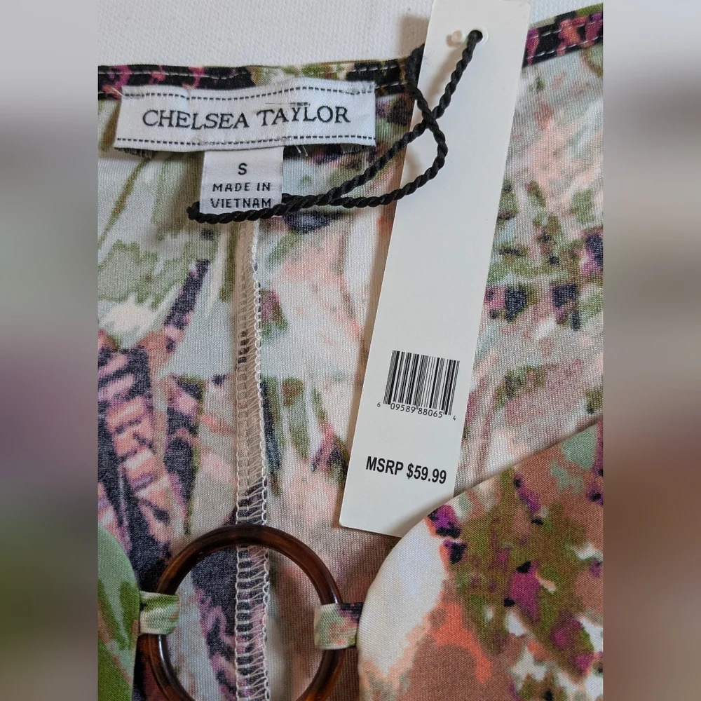 Chelsea Taylor Sleeveless Maxi Dress size S Keyhole Neck Soft Stretchy Tropical - Picture 7 of 10